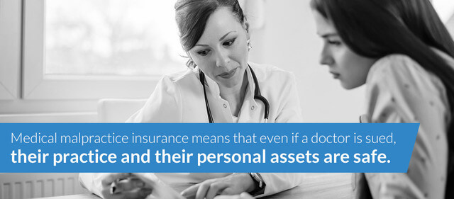 Medical malpractice insurance means that even if a doctor is sued, their practice and their personal assets are safe.